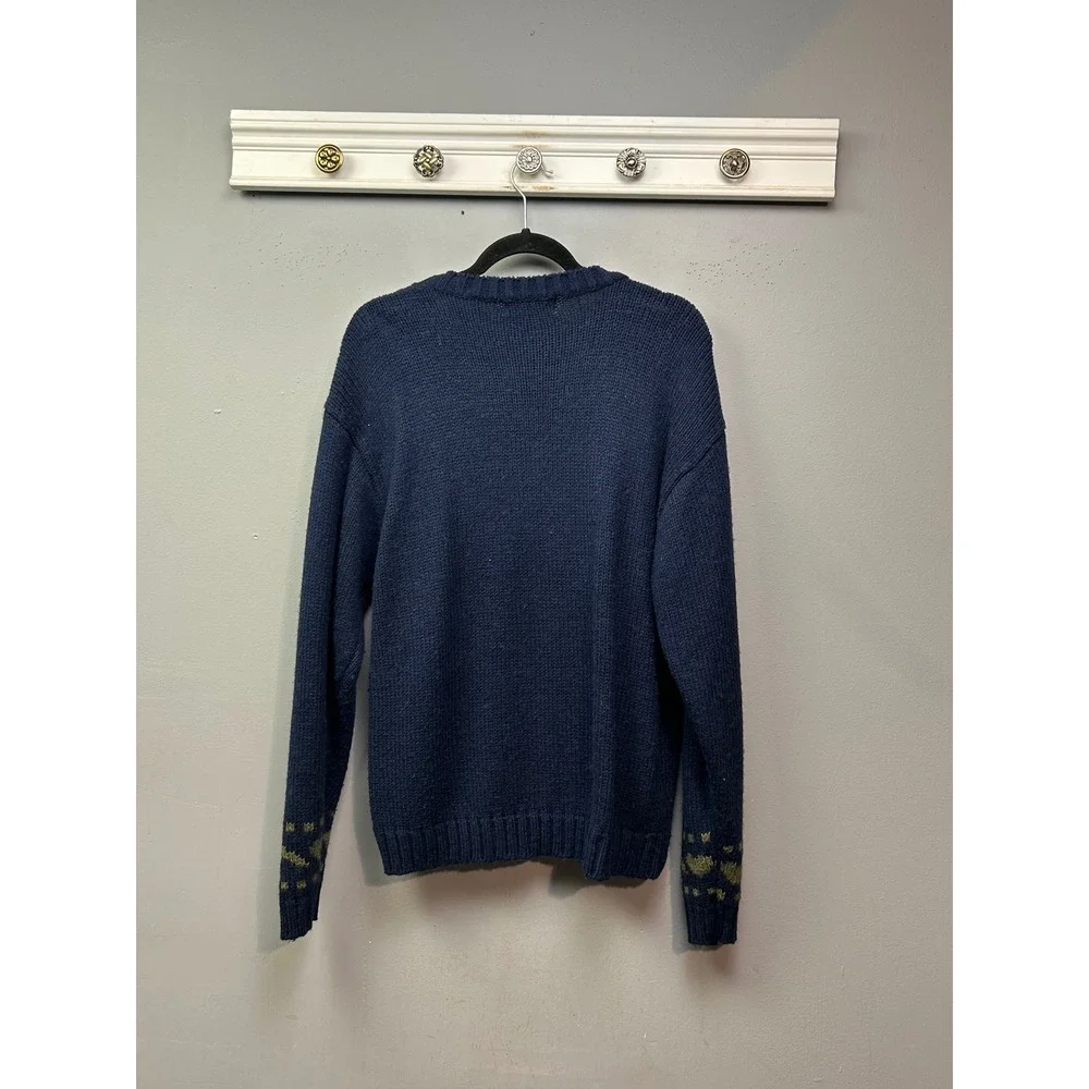 Kelly‎ Harper Navy Blue Geometric Pattern Knit Sweater Women's Size Large